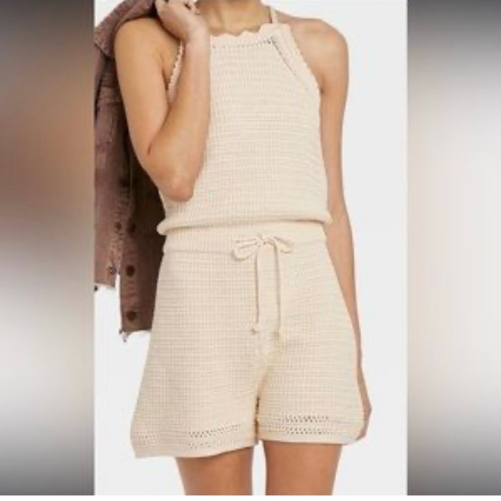 Universal Thread Womens Cream Knit Romper Size XS Sleeveless Drawstring Bohemian